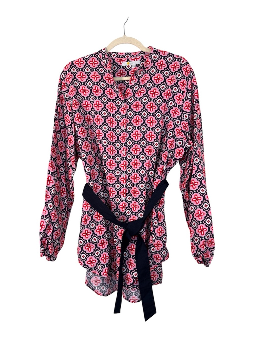 Boden Pink Blue Floral Belted Long Sleeve Button Down Mini Dress Womens 10 Fall